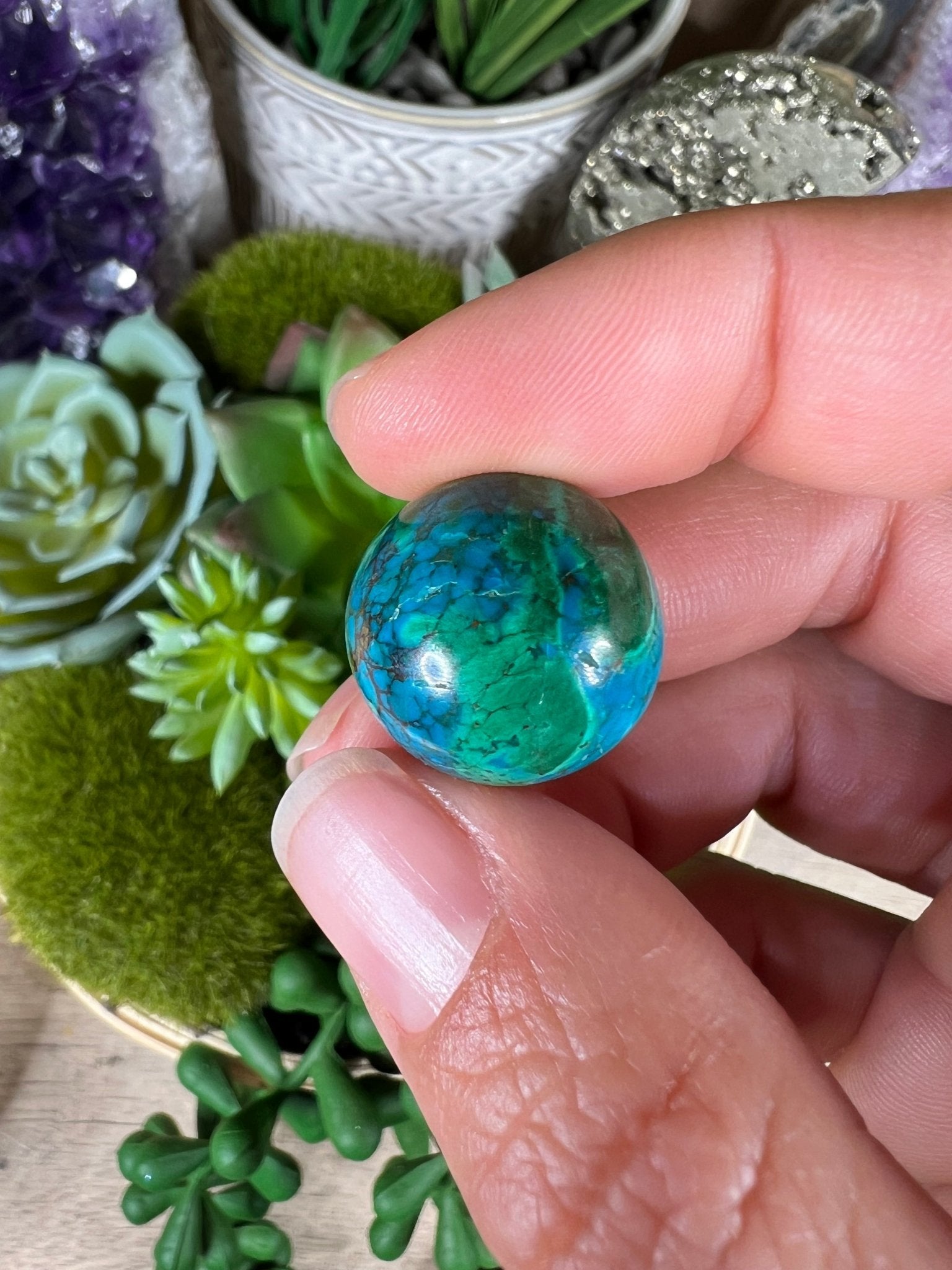 18mm (.70 in) Mini Peruvian Chrysocolla Sphere #2 - Purple Door Alchemy