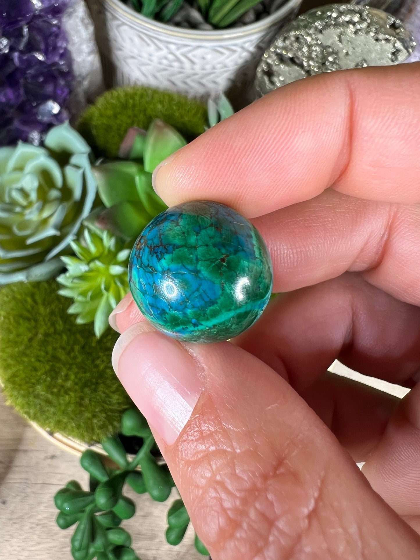 18mm (.70 in) Mini Peruvian Chrysocolla Sphere #2 - Purple Door Alchemy