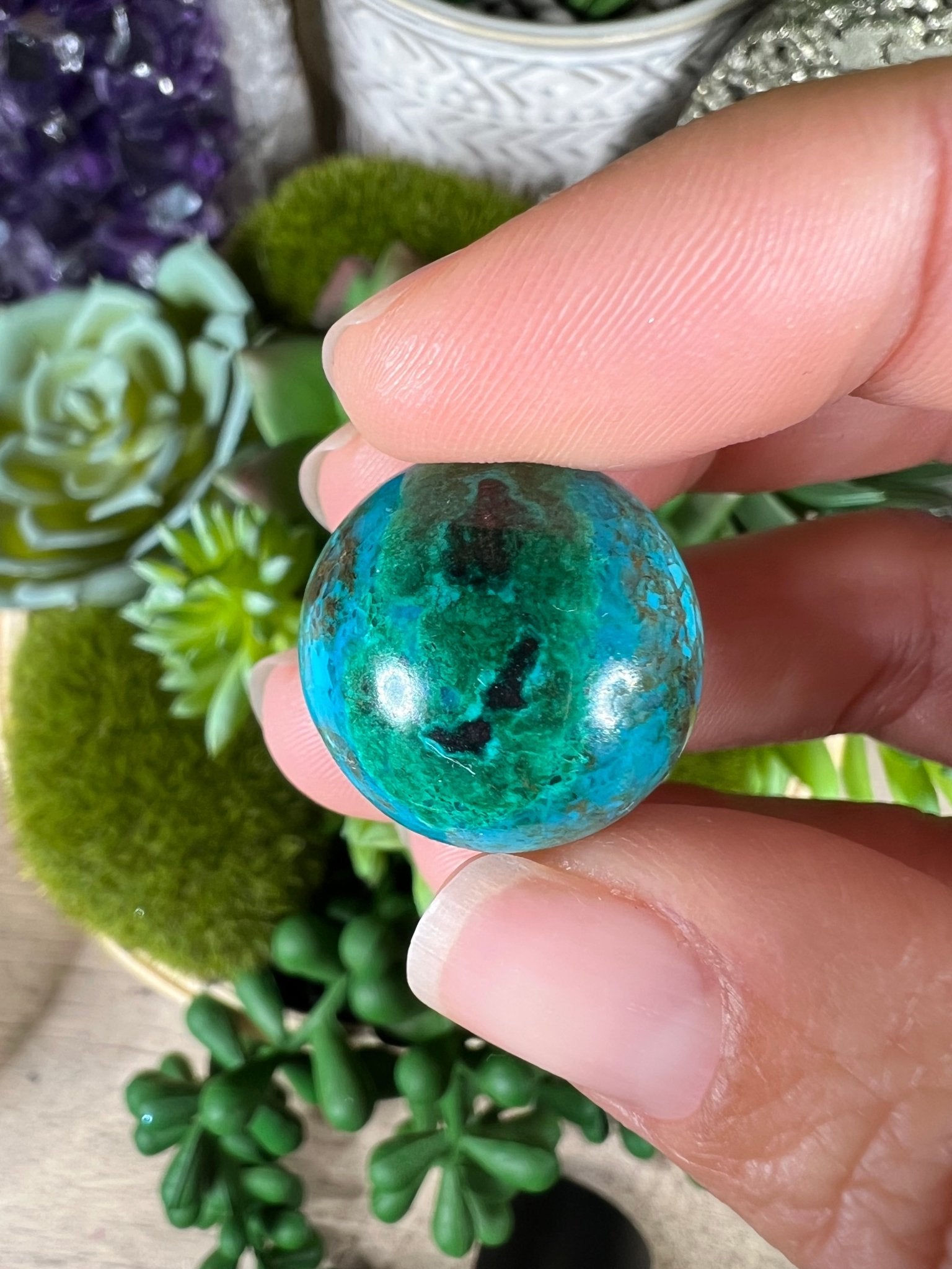 20mm (.79 in) Mini Peruvian Chrysocolla Sphere #3 - Purple Door Alchemy