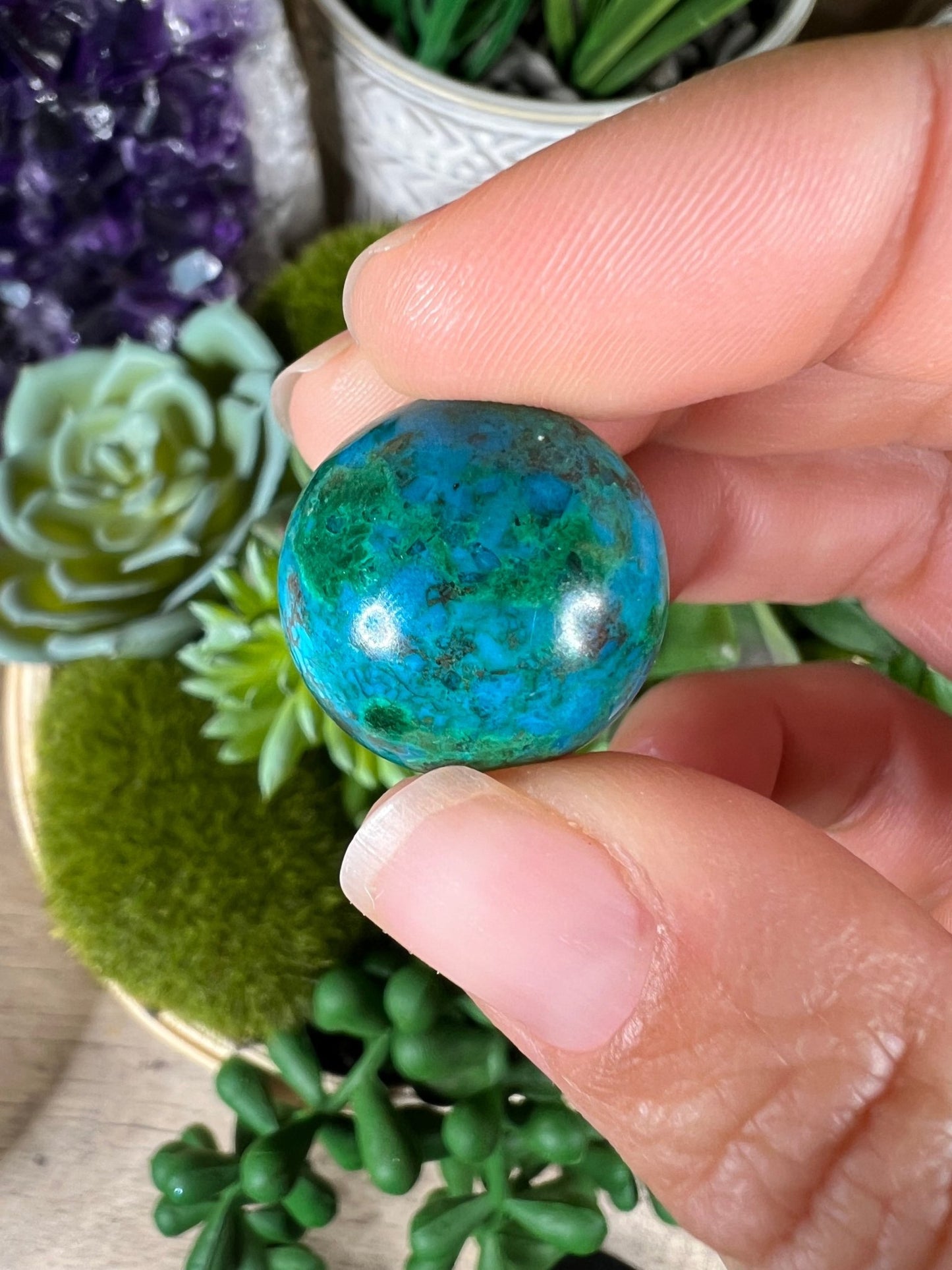 20mm (.79 in) Mini Peruvian Chrysocolla Sphere #4 - Purple Door Alchemy