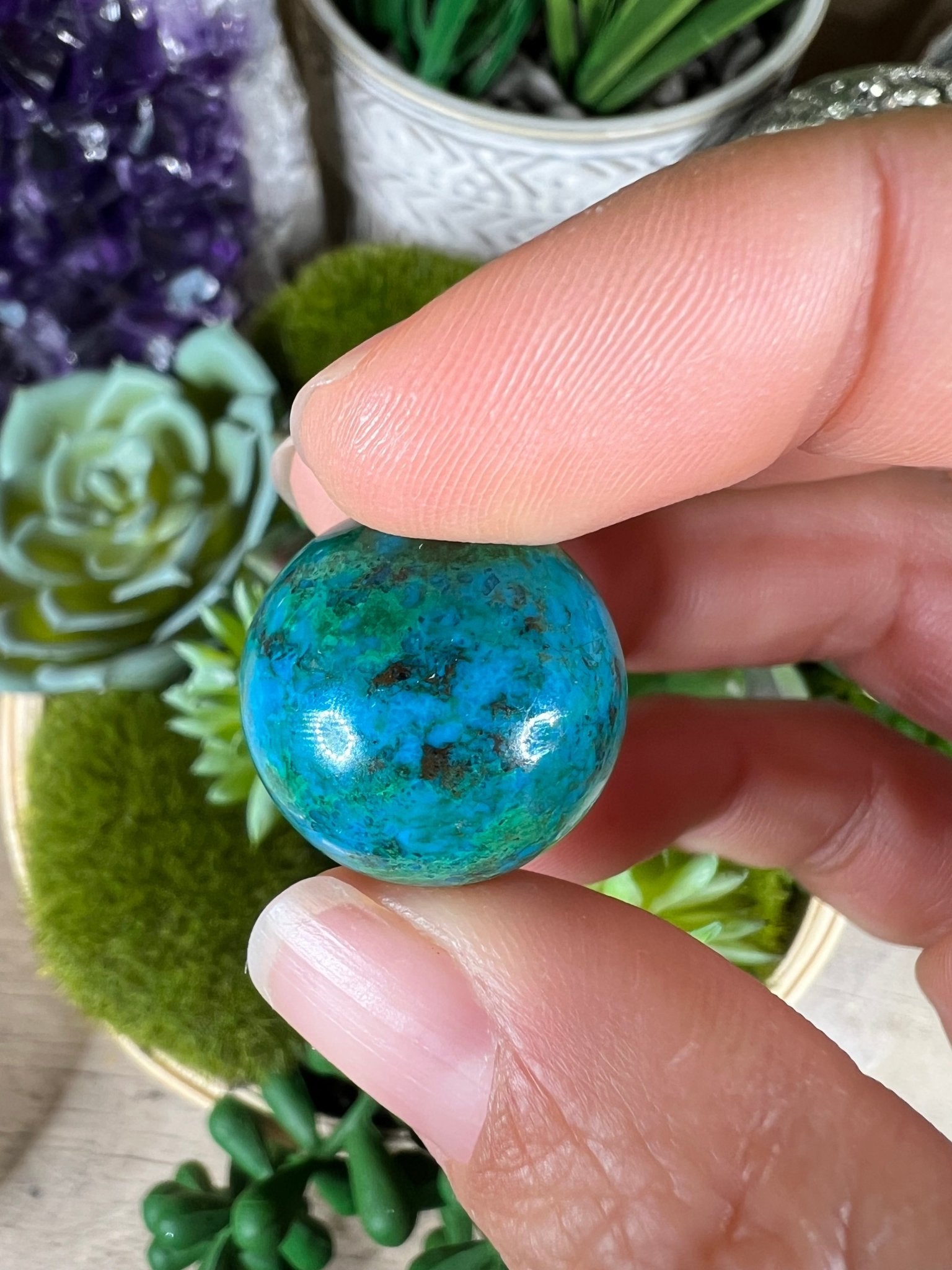 20mm (.79 in) Mini Peruvian Chrysocolla Sphere #4 - Purple Door Alchemy