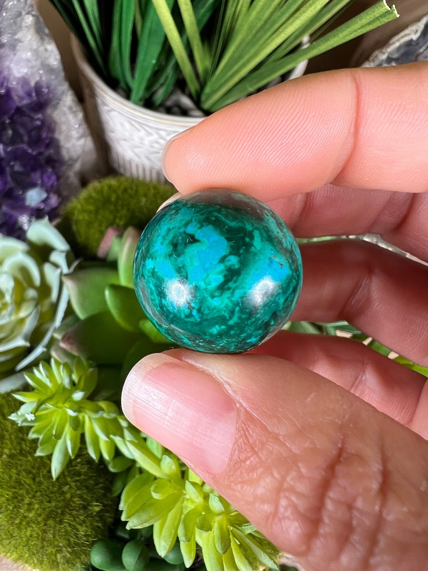 22mm (.87 in) Mini Peruvian Chrysocolla Sphere #5 - Purple Door Alchemy