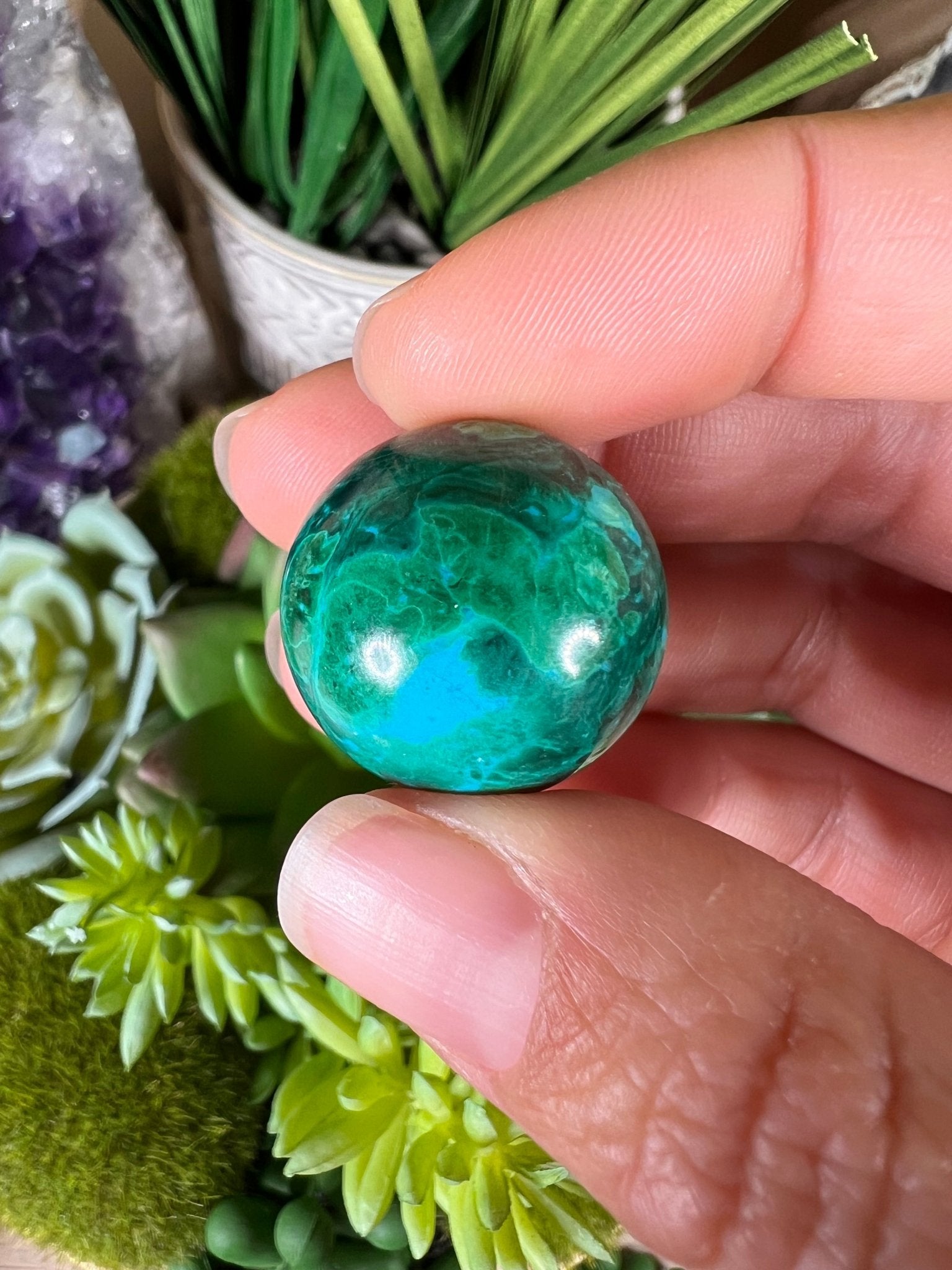 22mm (.87 in) Mini Peruvian Chrysocolla Sphere #5 - Purple Door Alchemy