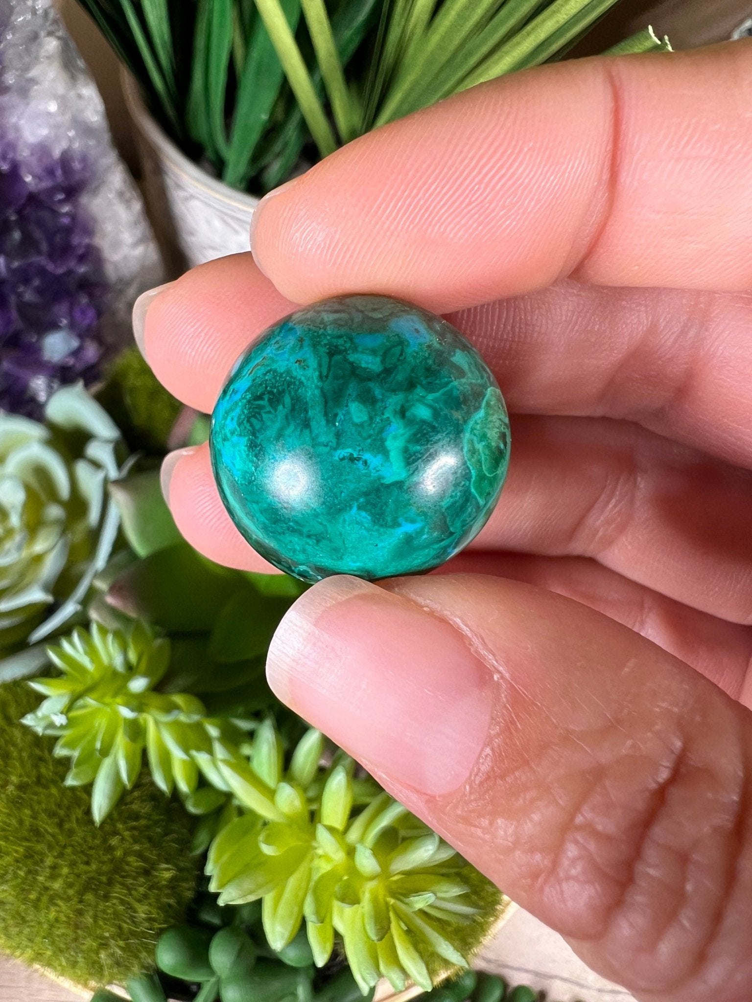 22mm (.87 in) Mini Peruvian Chrysocolla Sphere #5 - Purple Door Alchemy