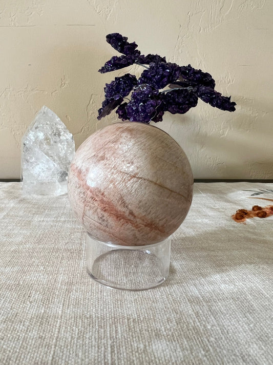 2.87 inch Peach Moonstone Sphere - Purple Door Alchemy