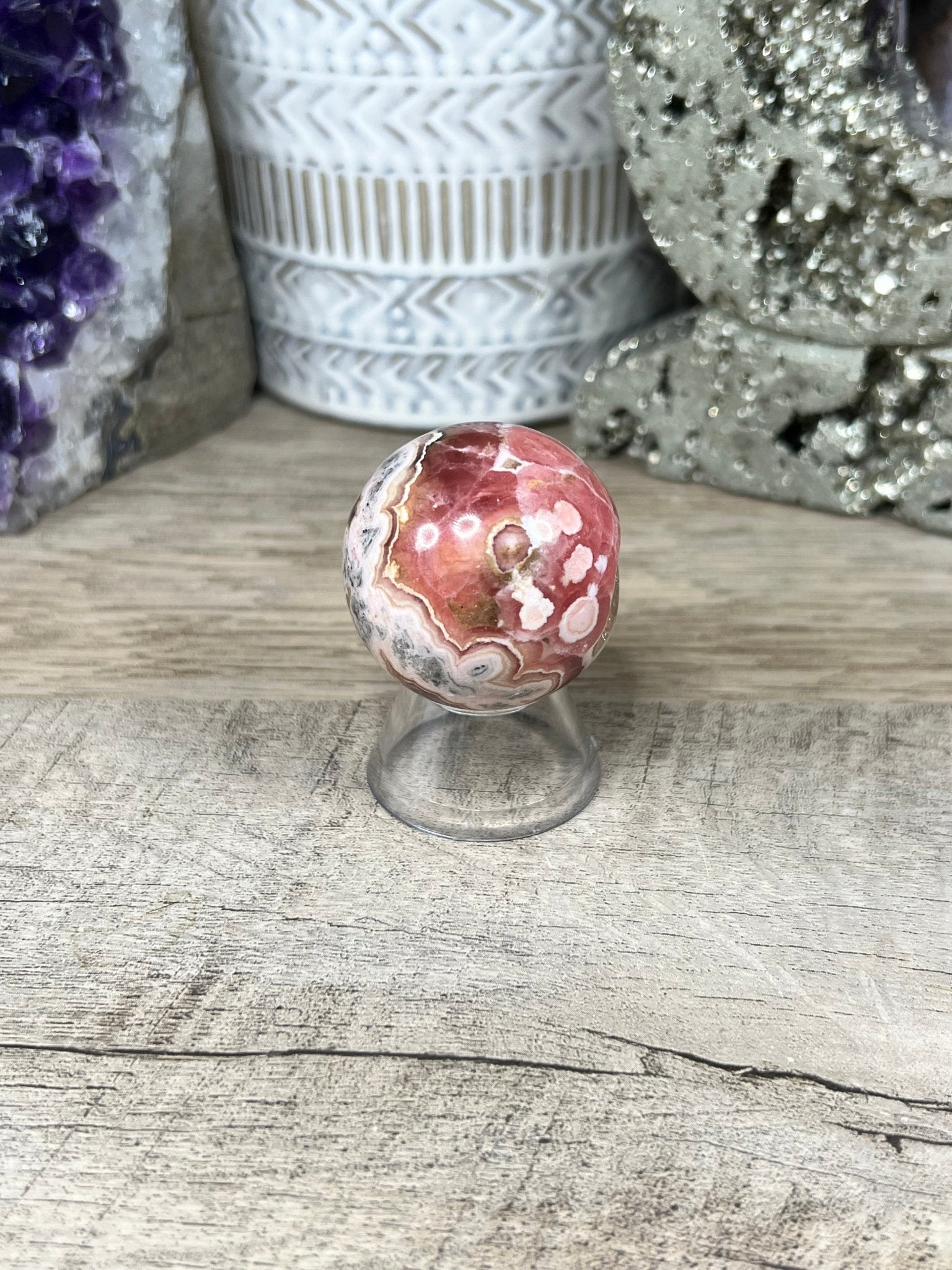 36mm (1.41 in) Rhodochrosite Sphere - Purple Door Alchemy