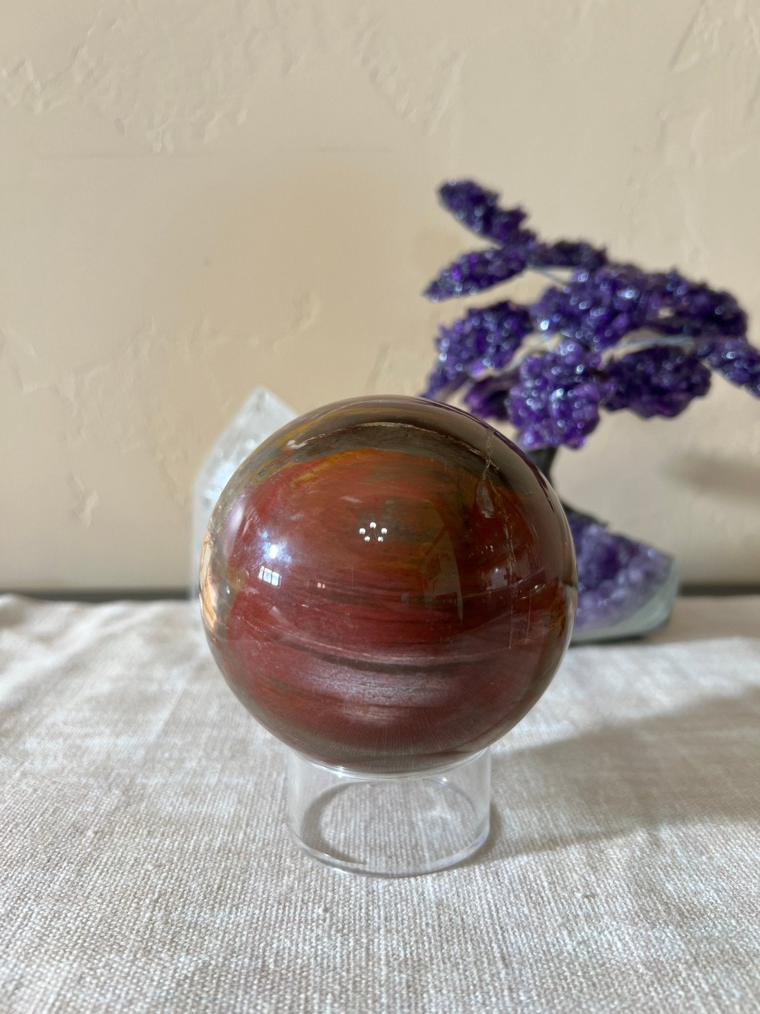 3.8 inch Rainbow Petrified Wood Sphere - Purple Door Alchemy