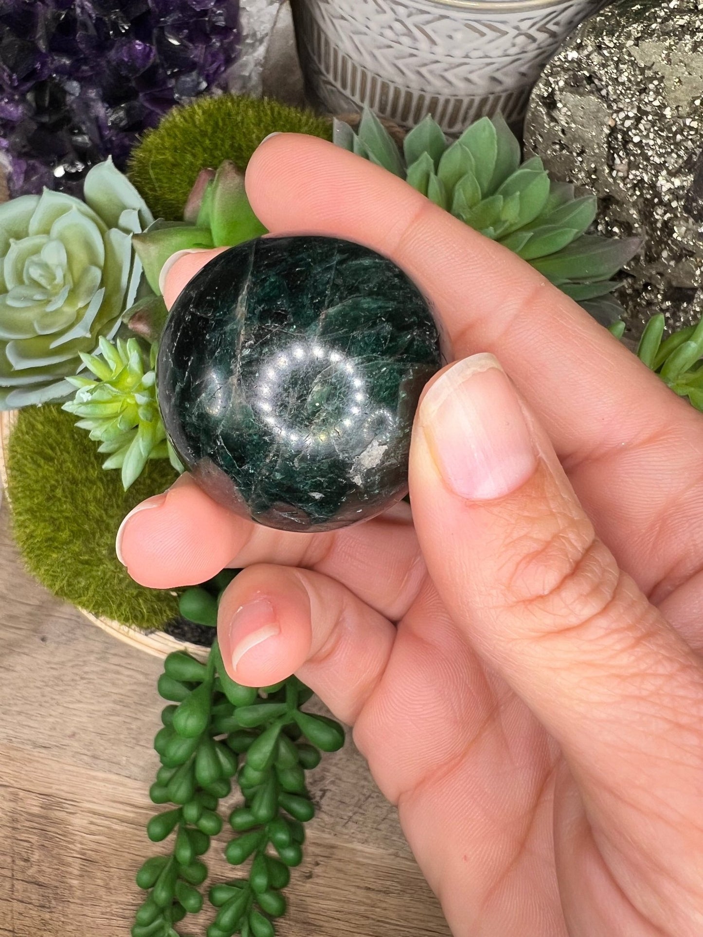 38mm (1.49 inches) Green Apatite Sphere - Purple Door Alchemy