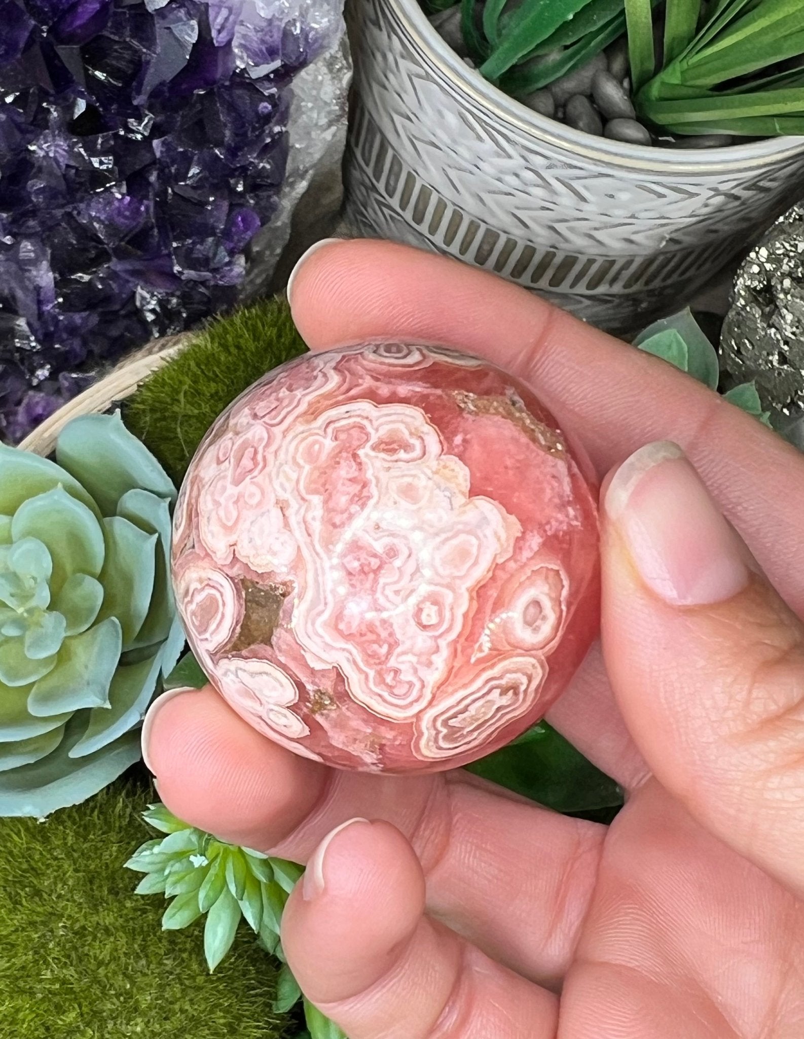 41mm (1.6 in) Rhodochrosite Sphere - Purple Door Alchemy