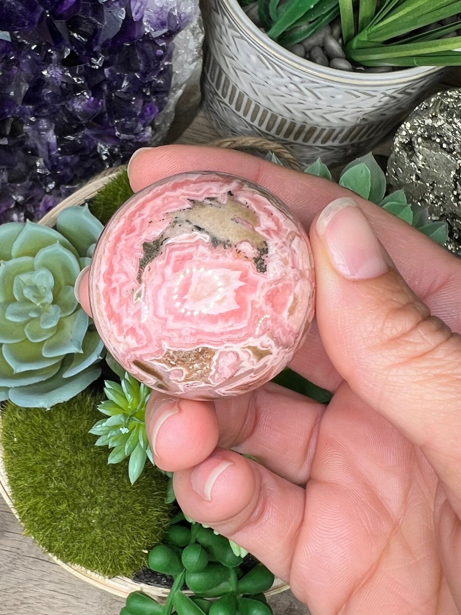 41mm (1.6 in) Rhodochrosite Sphere - Purple Door Alchemy