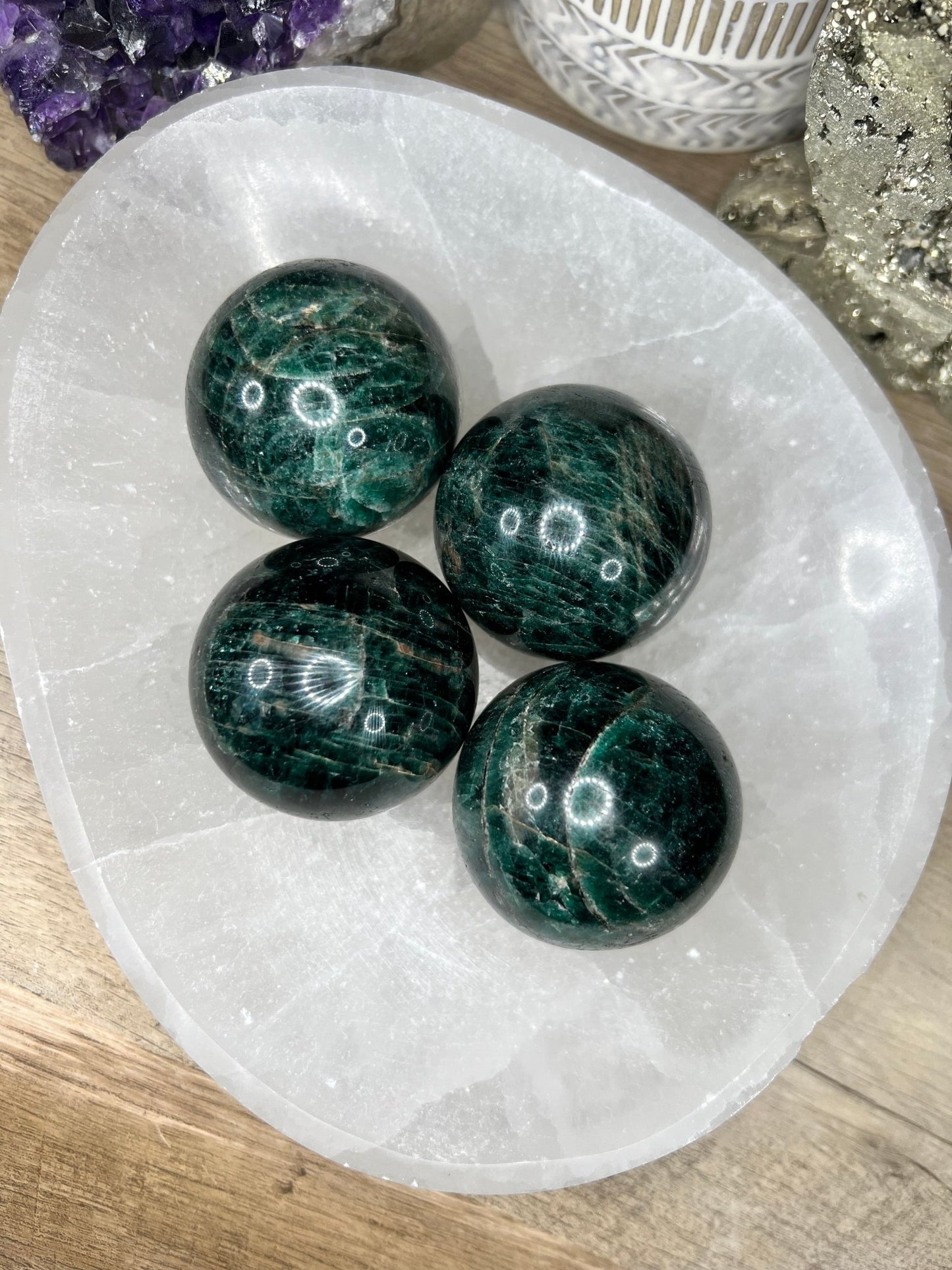 48mm (1.89 inches) Green Apatite Spheres - Purple Door Alchemy