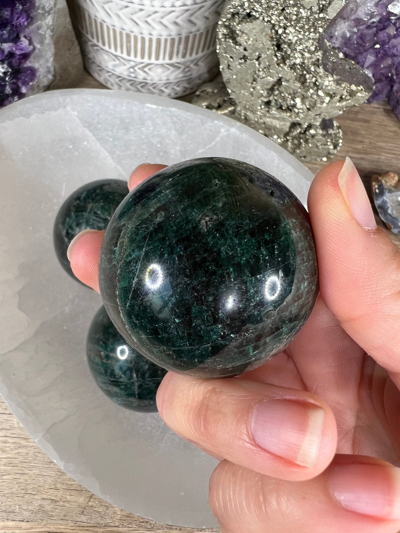 48mm (1.89 inches) Green Apatite Spheres - Purple Door Alchemy