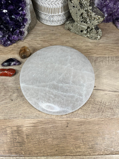 5.75 in. Round Selenite Plate (plain) - Purple Door Alchemy