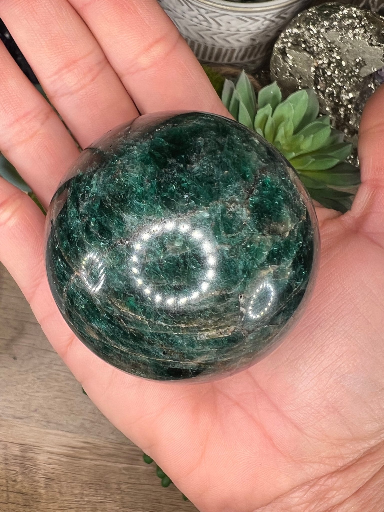 58mm (2.28 inches) Green Apatite Sphere - Purple Door Alchemy