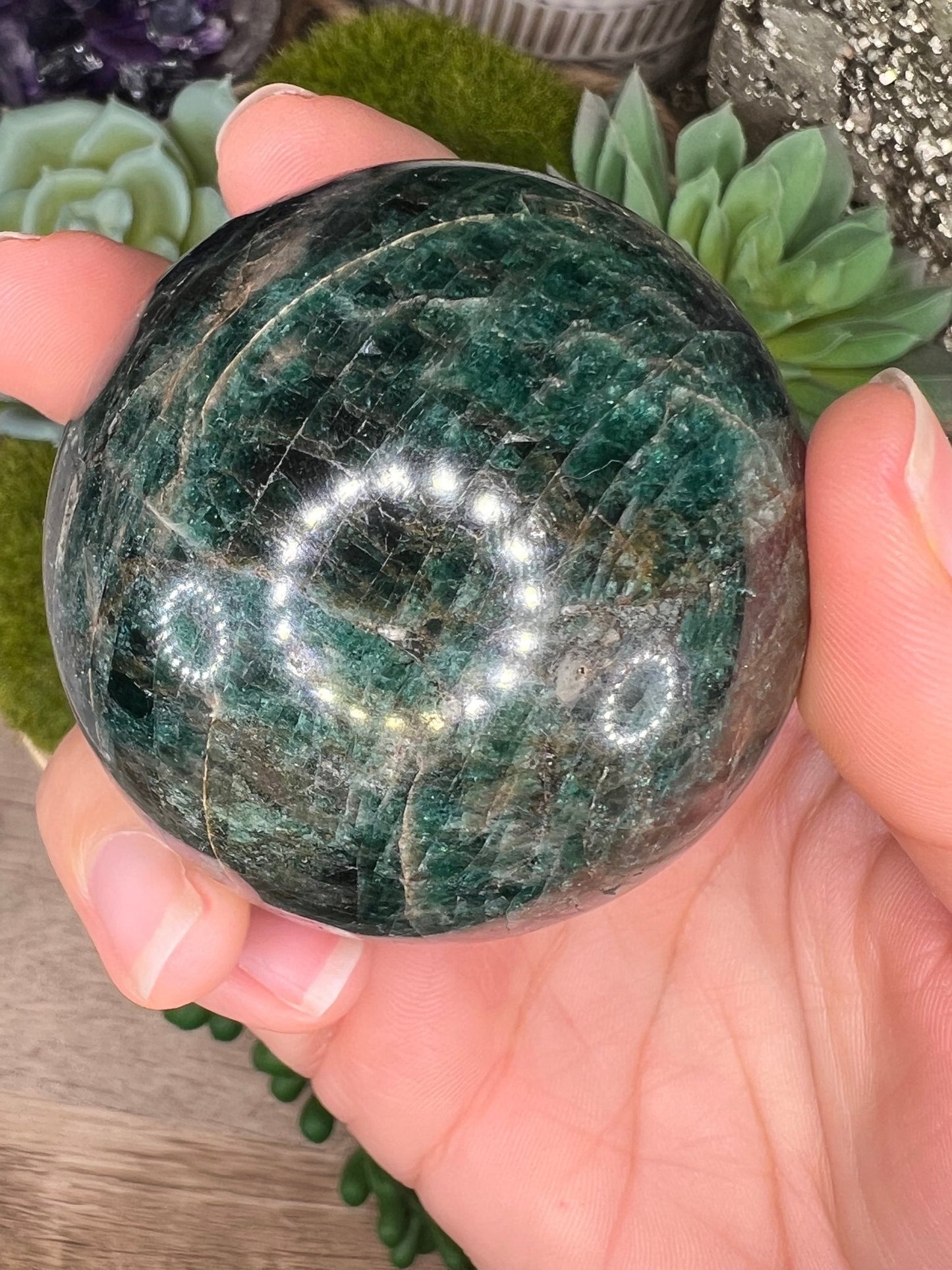 58mm (2.28 inches) Green Apatite Sphere - Purple Door Alchemy