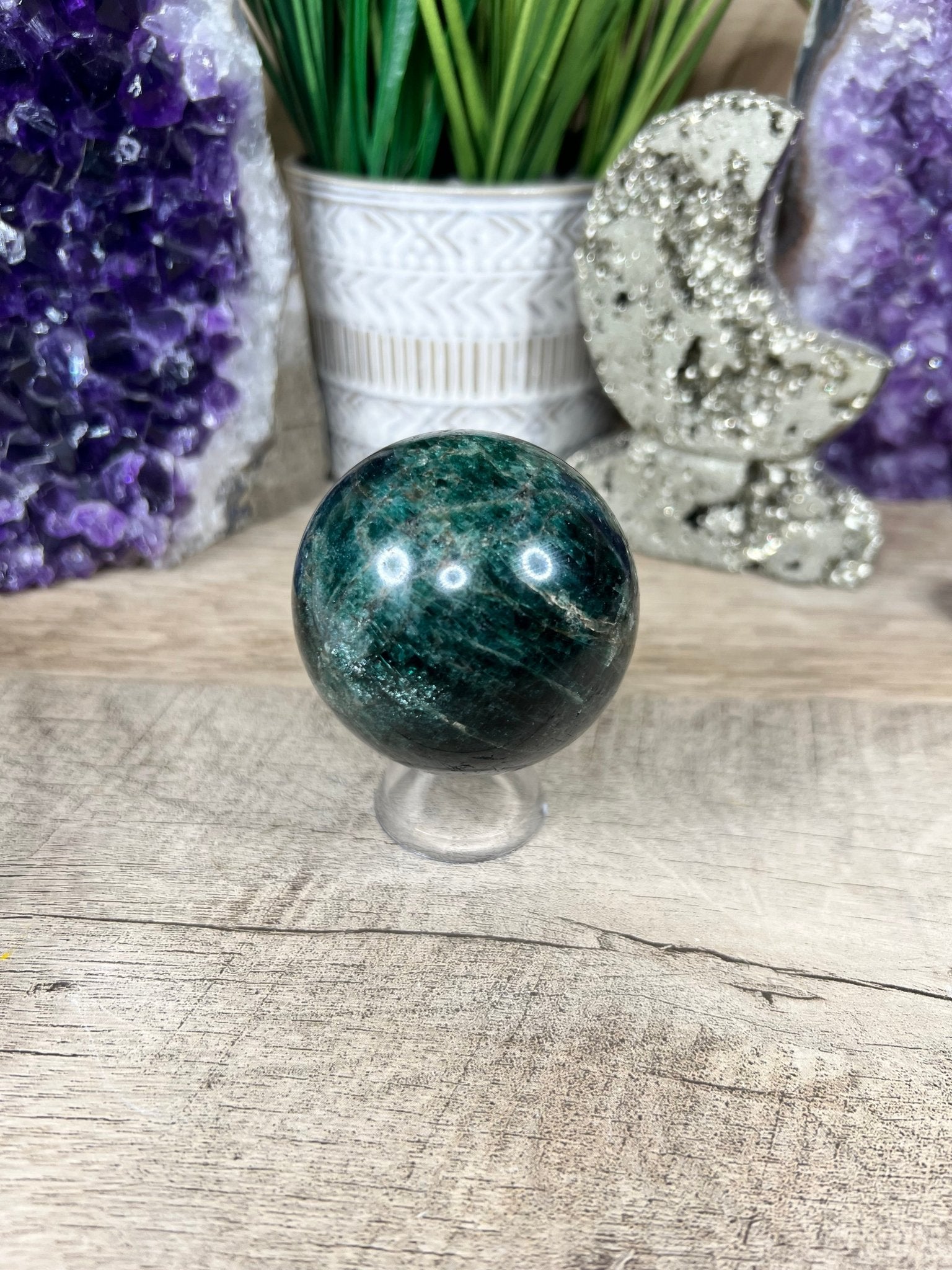 58mm (2.28 inches) Green Apatite Sphere - Purple Door Alchemy