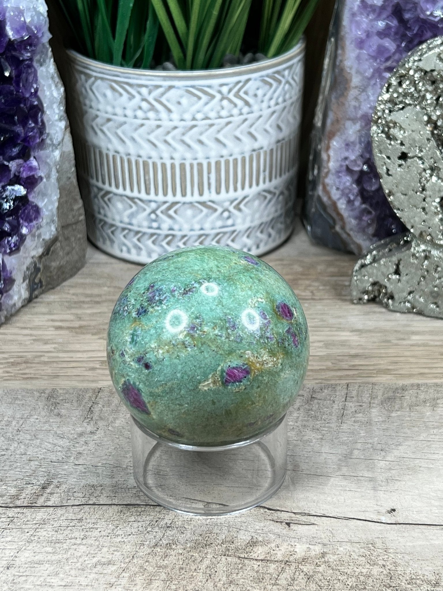 63 mm Ruby in Fuchsite Sphere - Purple Door Alchemy