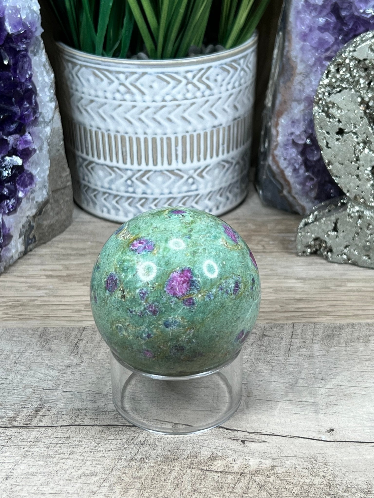 63 mm Ruby in Fuchsite Sphere - Purple Door Alchemy