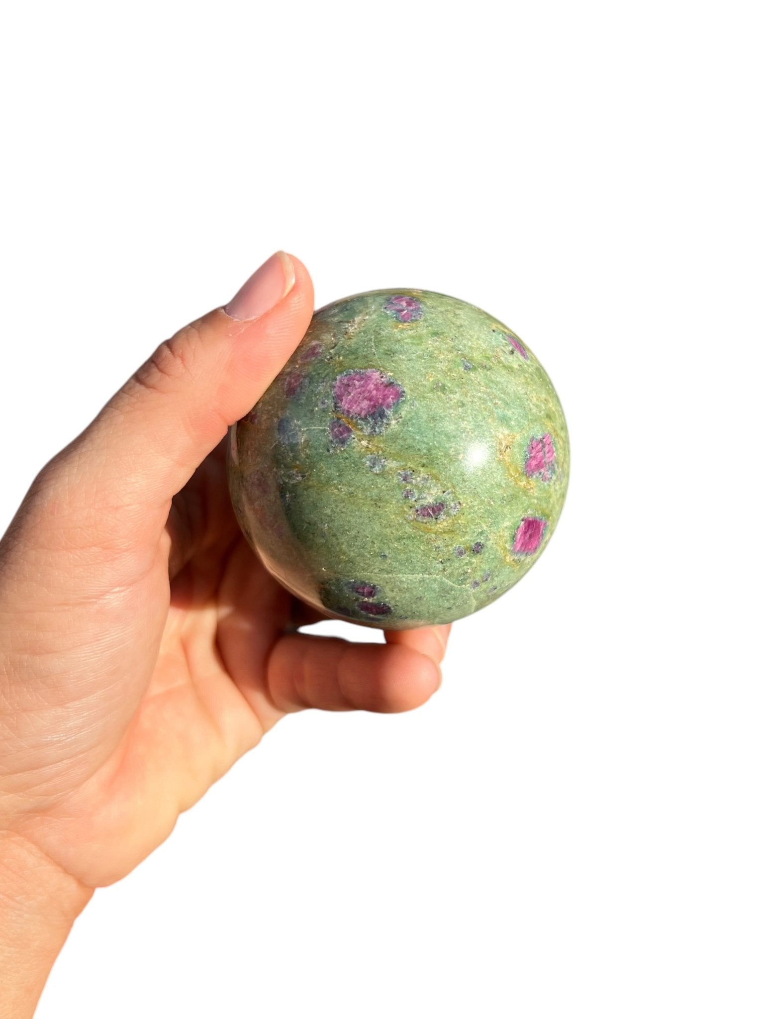 63 mm Ruby in Fuchsite Sphere - Purple Door Alchemy