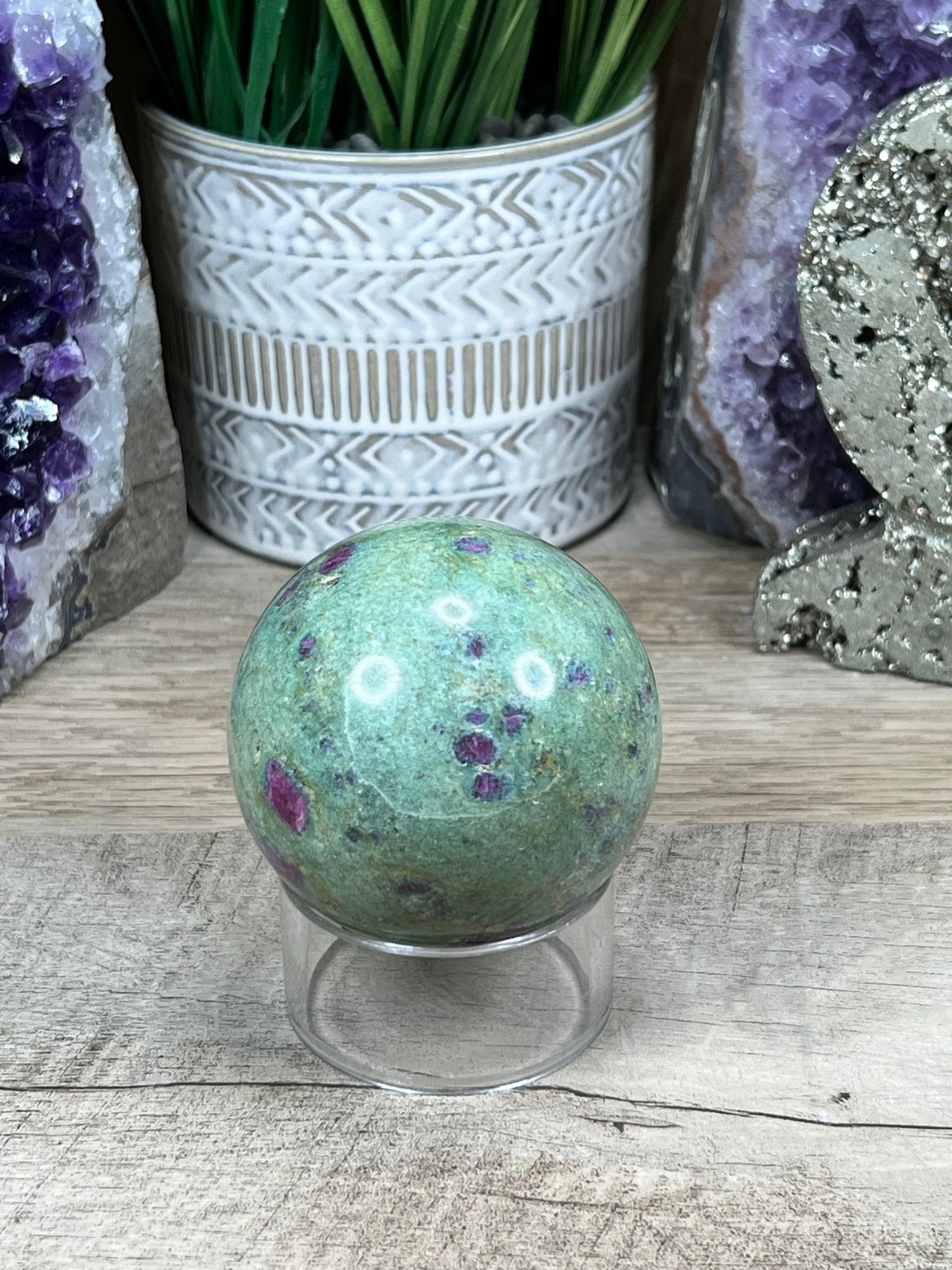 63 mm Ruby in Fuchsite Sphere - Purple Door Alchemy