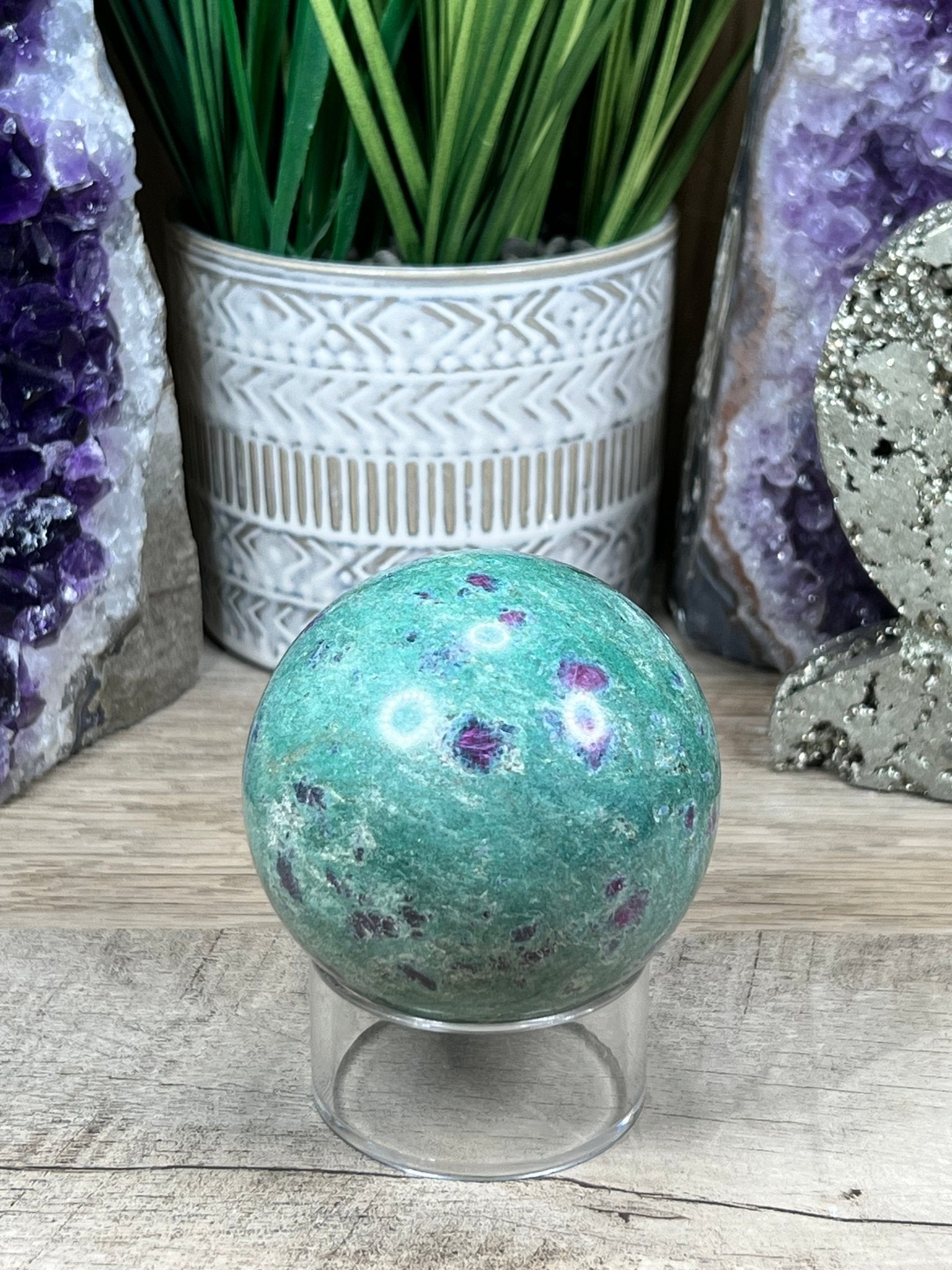 68 mm Ruby in Fuchsite Sphere - Purple Door Alchemy