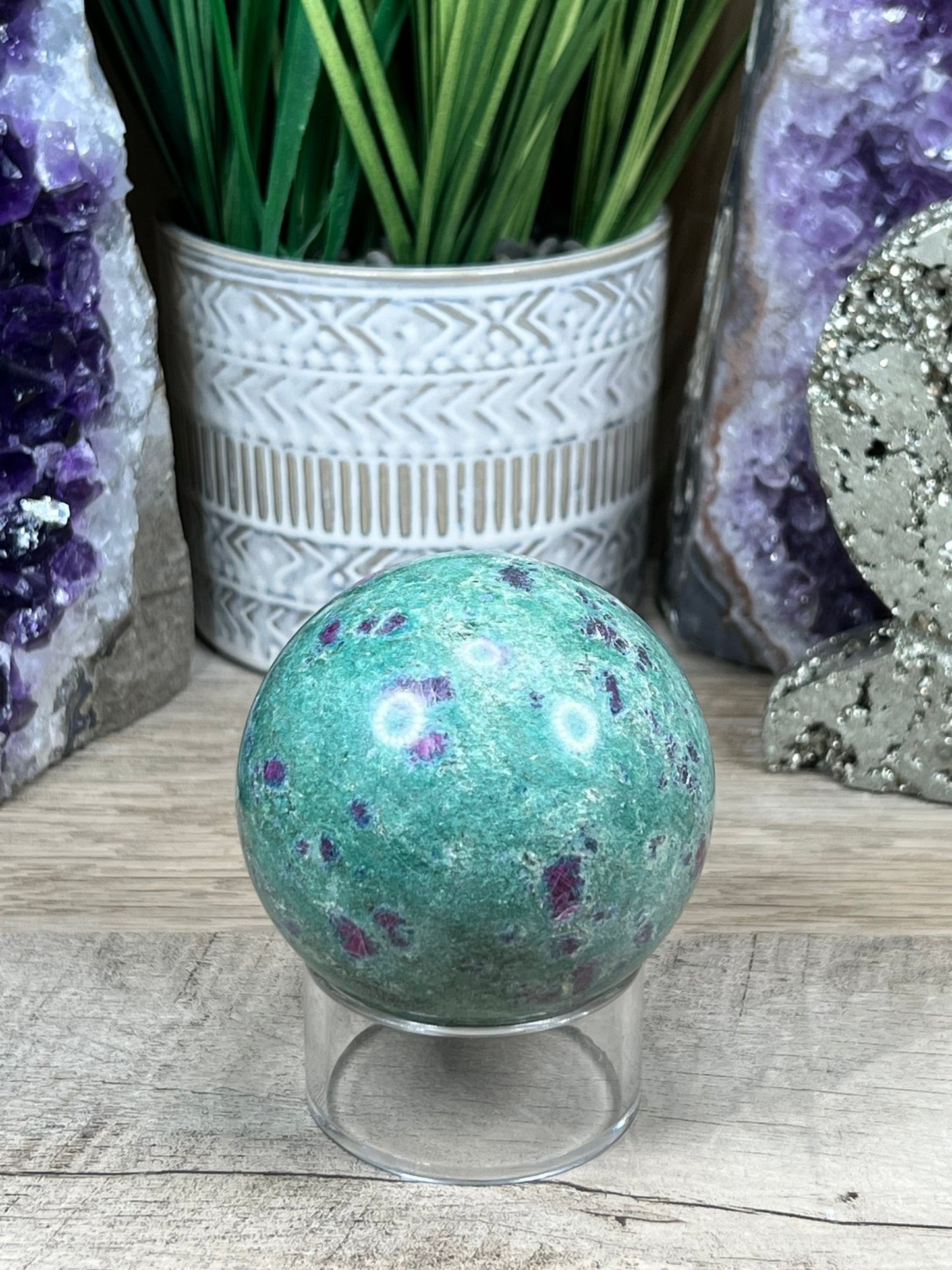 68 mm Ruby in Fuchsite Sphere - Purple Door Alchemy