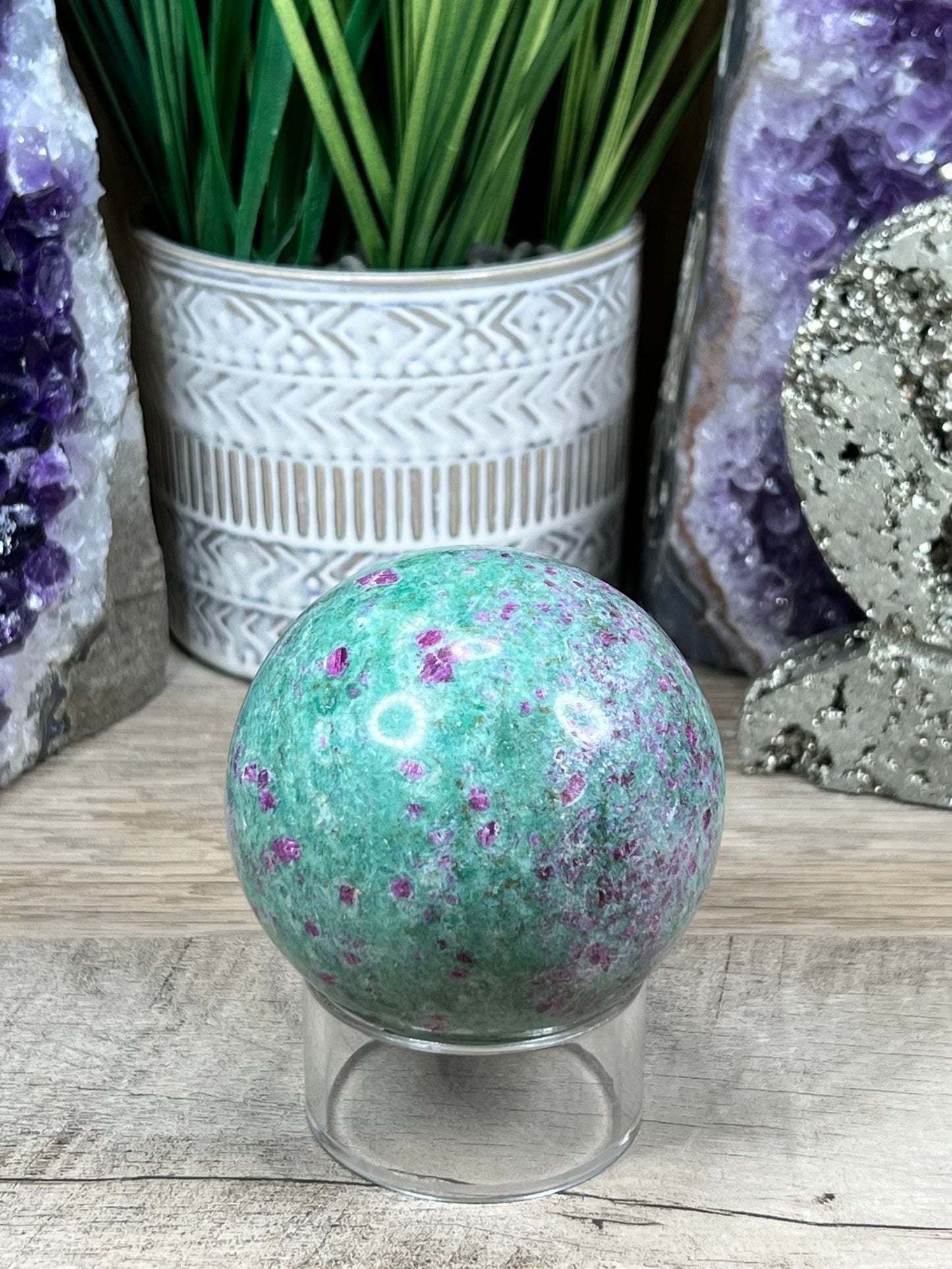 70 mm Ruby in Fuchsite Sphere - Purple Door Alchemy