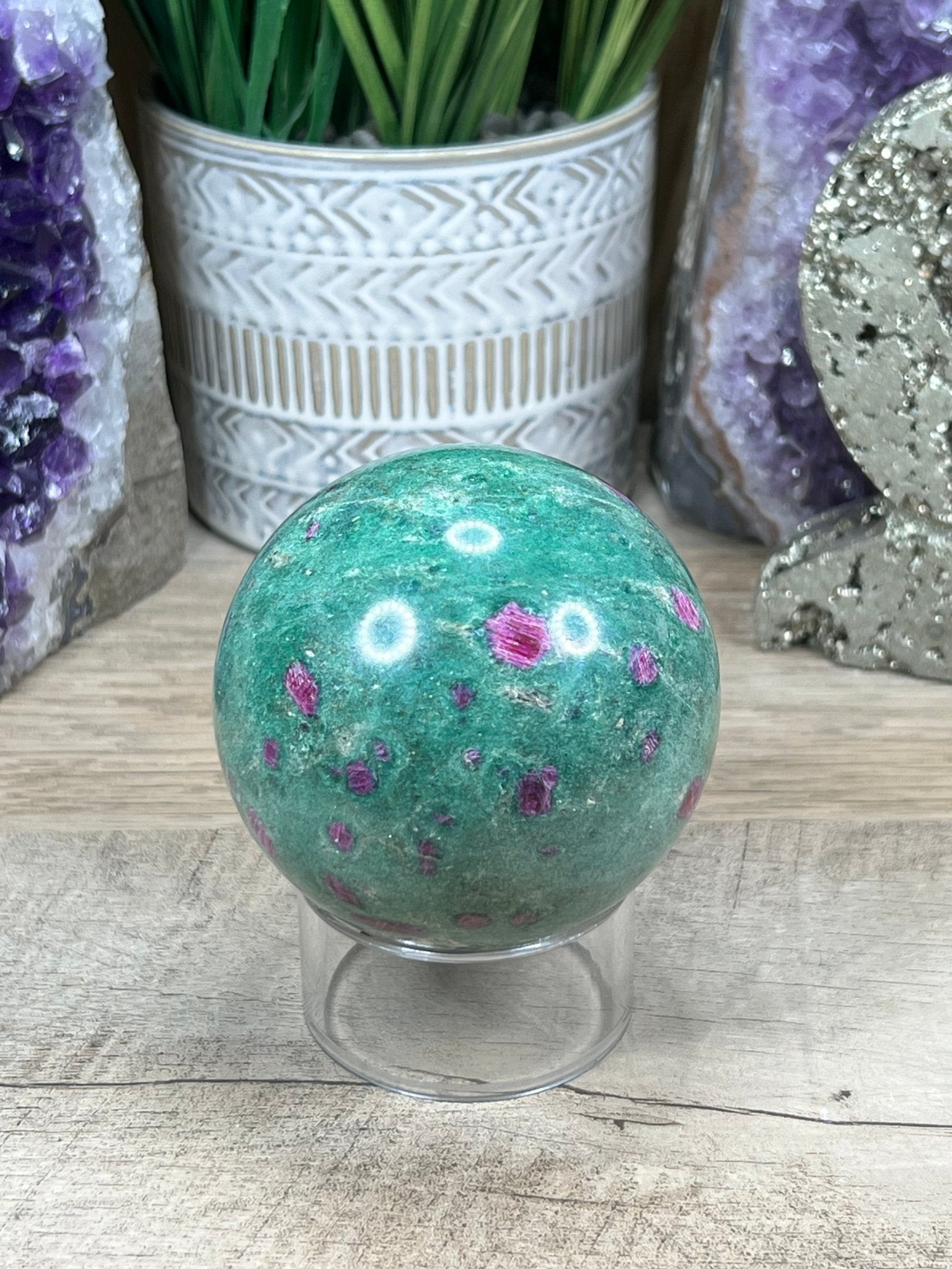 72 mm Ruby in Fuchsite Sphere - Purple Door Alchemy