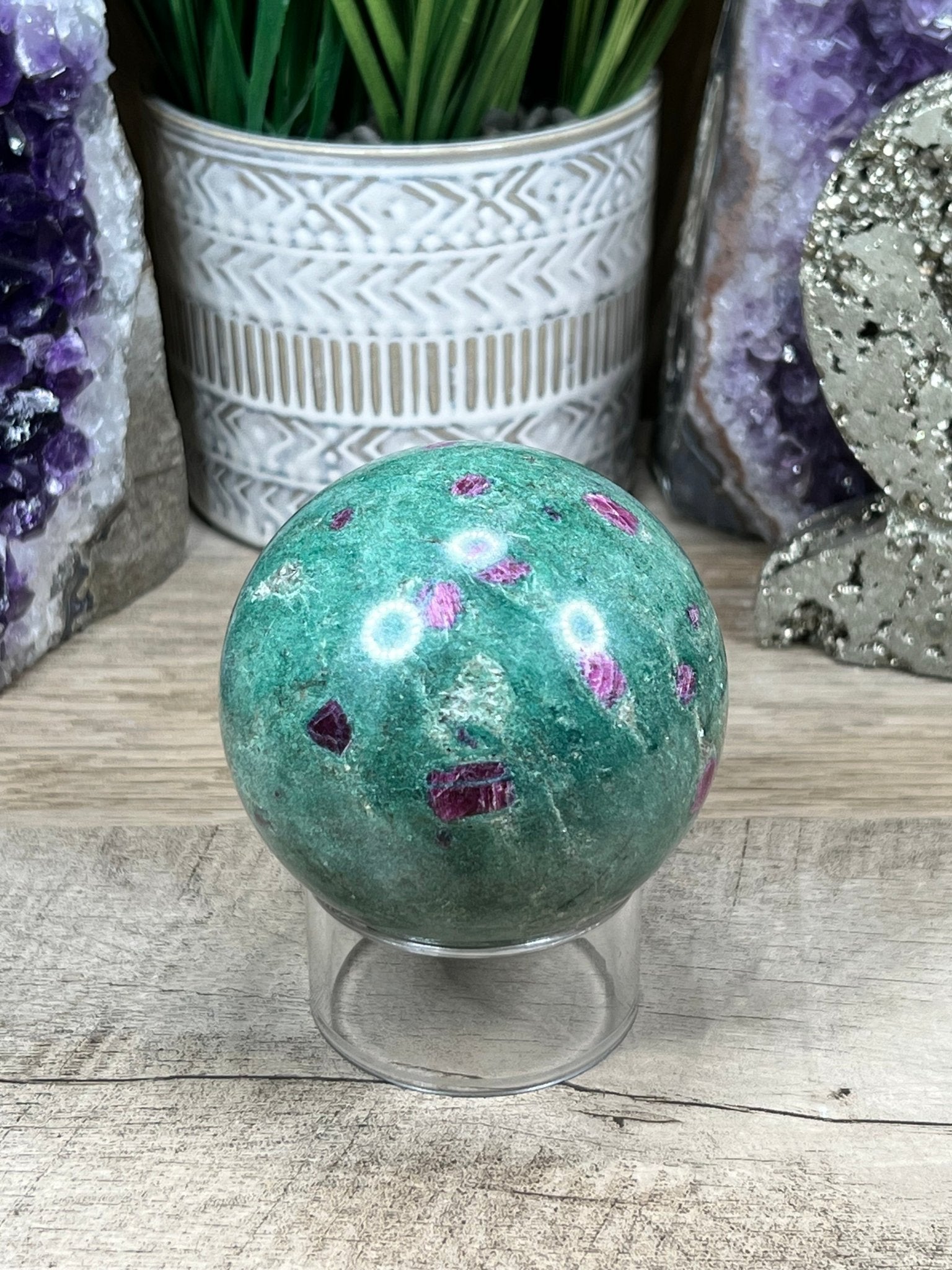 72 mm Ruby in Fuchsite Sphere - Purple Door Alchemy