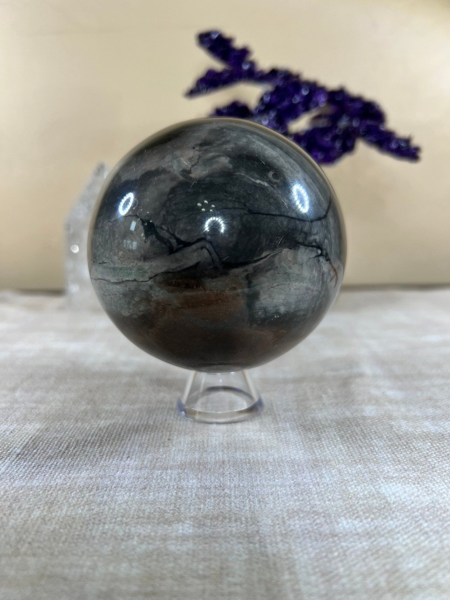 85mm (3.3 inches) Polychrome Jasper Sphere - Purple Door Alchemy