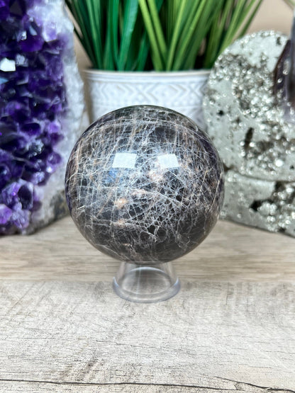 Black Moonstone Sphere 70 mm (2.7 inches) - Purple Door Alchemy