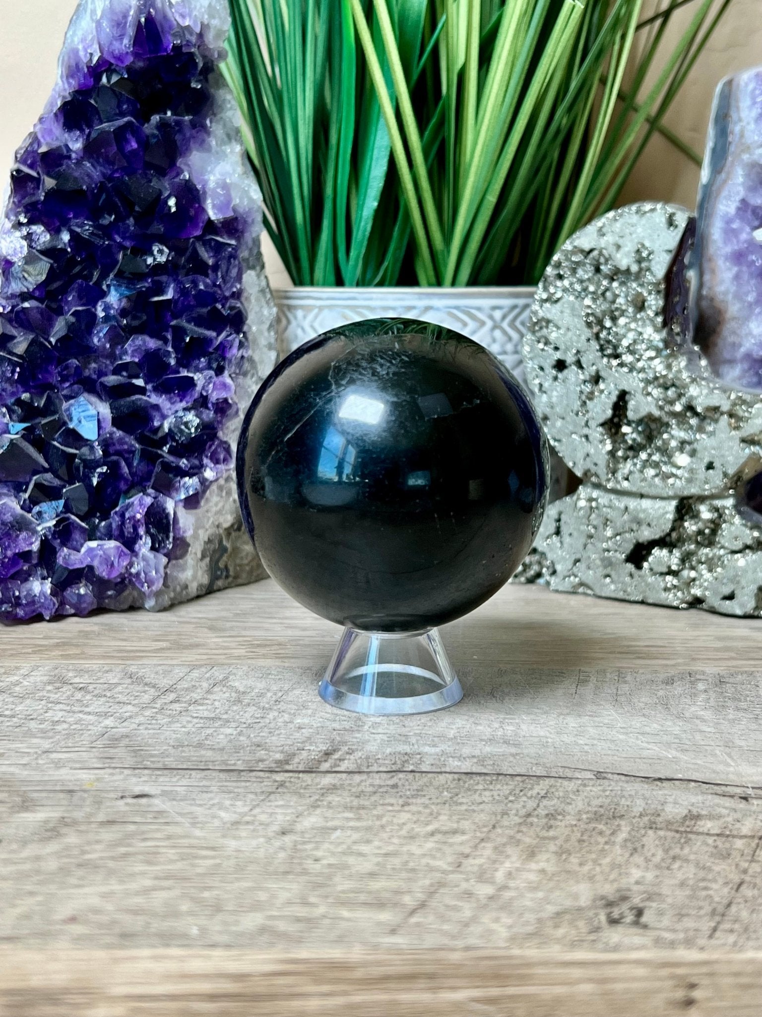 Black Tourmaline Sphere 69mm (2.5 inches) - Purple Door Alchemy