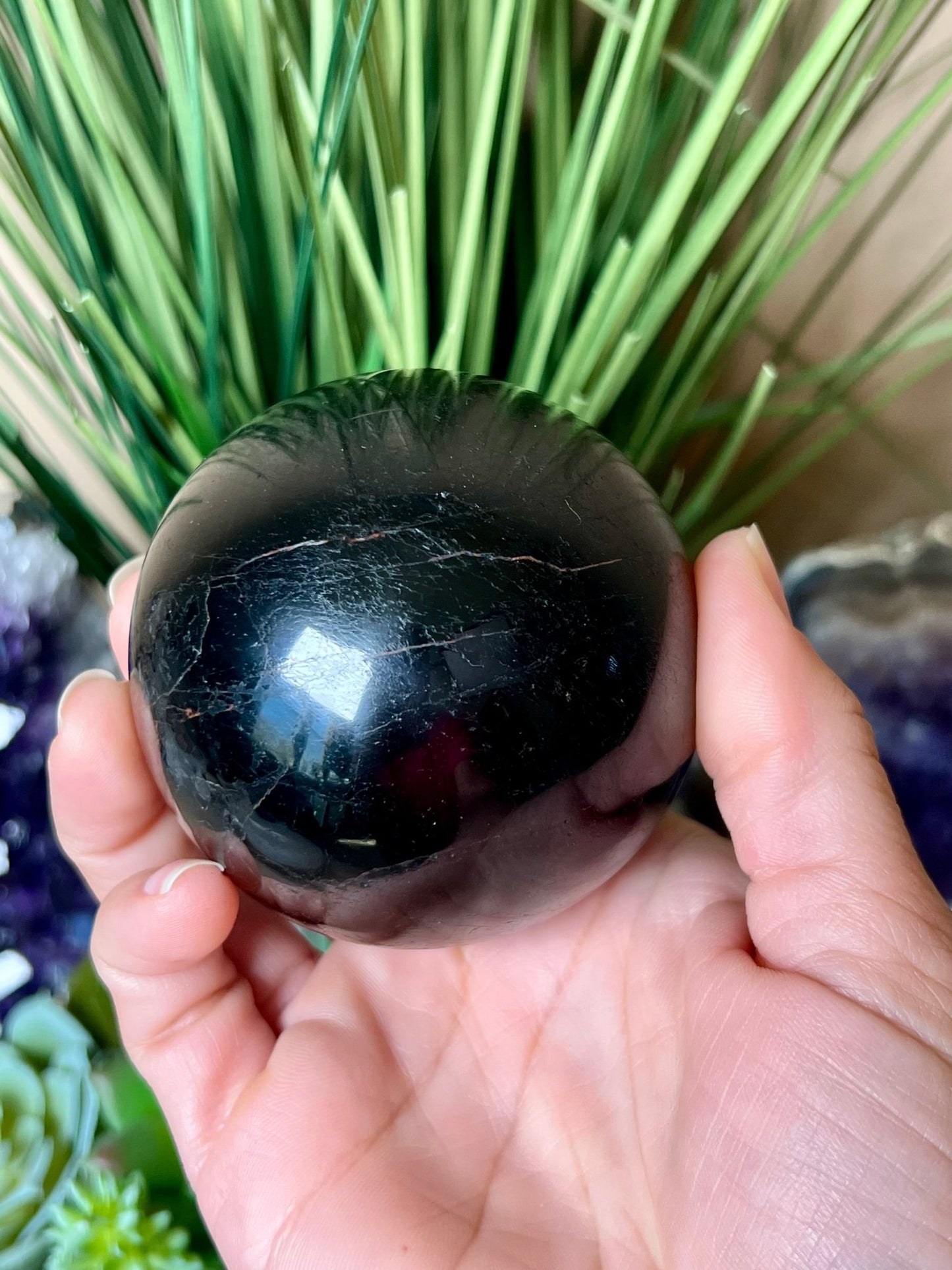 Black Tourmaline Sphere 69mm (2.5 inches) - Purple Door Alchemy