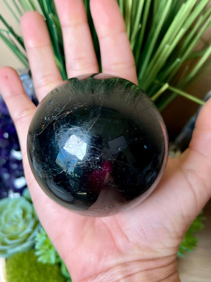 Black Tourmaline Sphere 69mm (2.5 inches) - Purple Door Alchemy