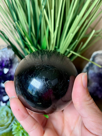 Black Tourmaline Sphere 69mm (2.5 inches) - Purple Door Alchemy