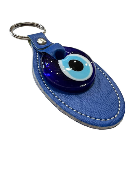 Blue Faux Leather Evil Eye Keychain - Purple Door Alchemy