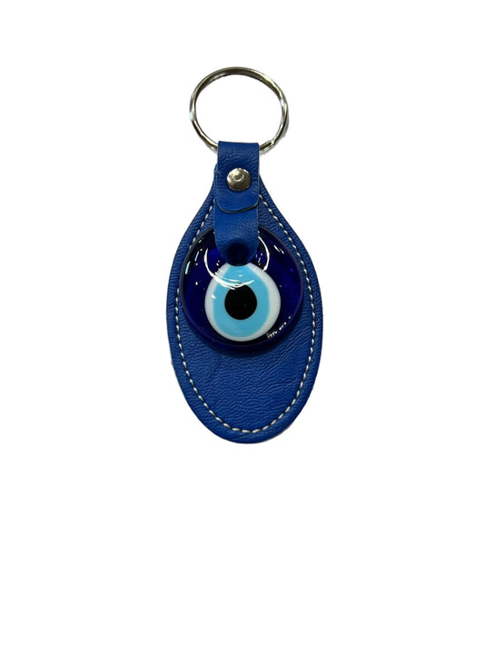 Blue Faux Leather Evil Eye Keychain - Purple Door Alchemy
