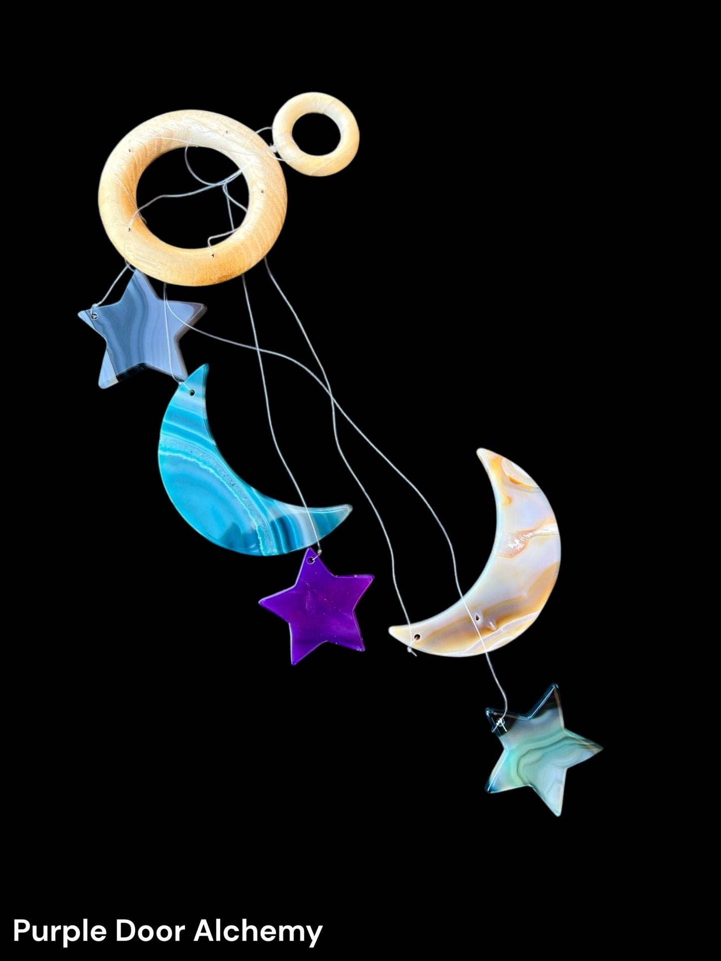 Crescent Moon and Stars Agate Wind Chime - Purple Door Alchemy