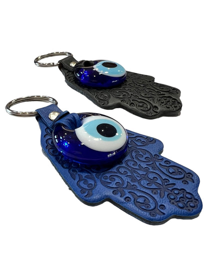 Faux Leather Hamsa Hand Evil Eye Keychain - Purple Door Alchemy