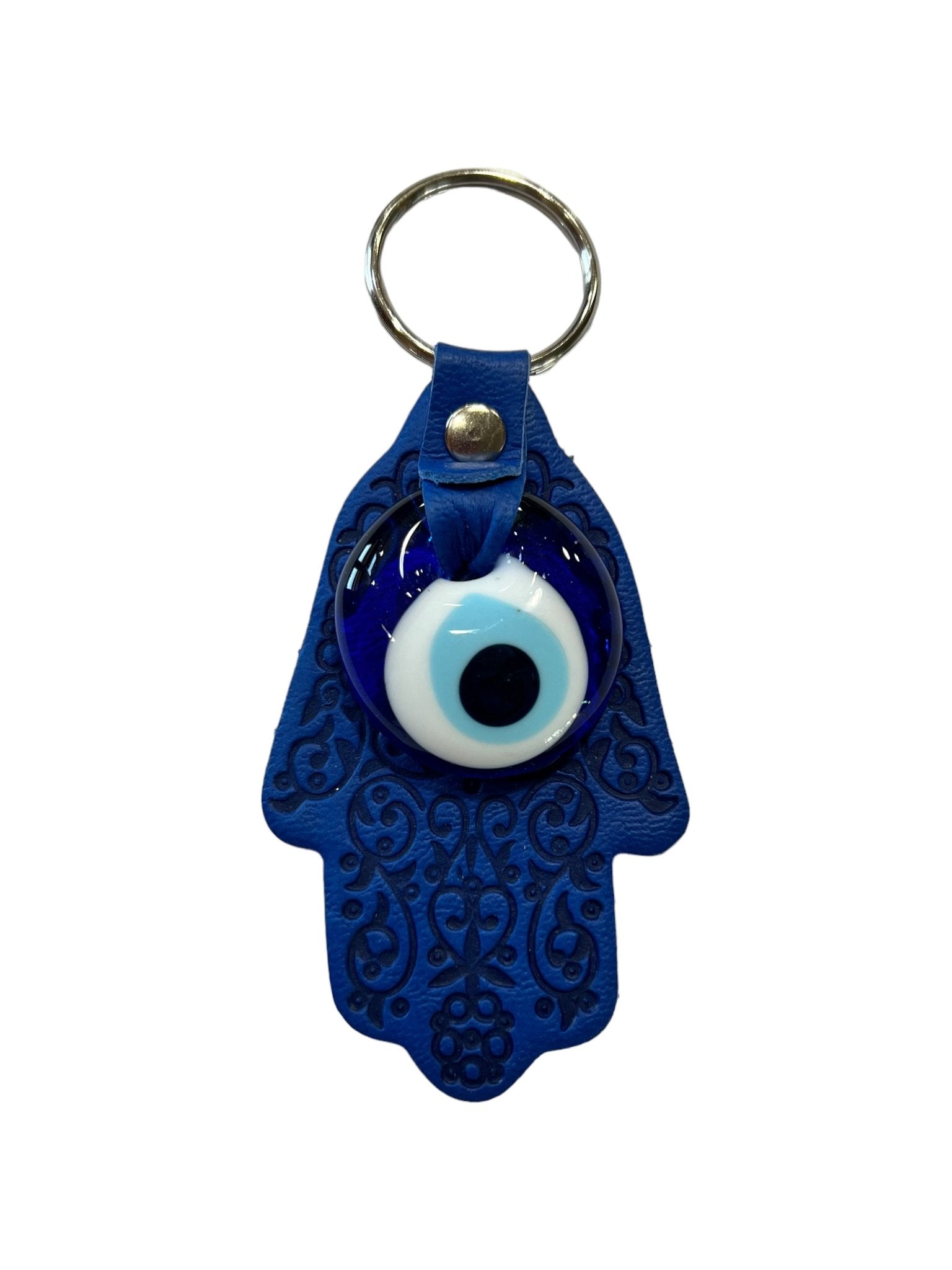 Faux Leather Hamsa Hand Evil Eye Keychain - Purple Door Alchemy