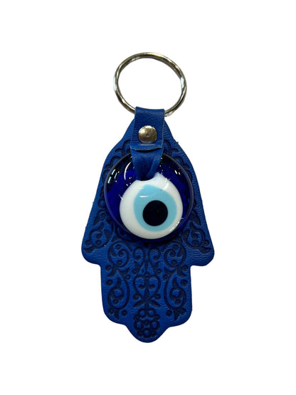 Faux Leather Hamsa Hand Evil Eye Keychain - Purple Door Alchemy