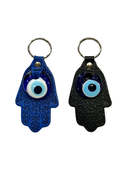 Faux Leather Hamsa Hand Evil Eye Keychain - Purple Door Alchemy