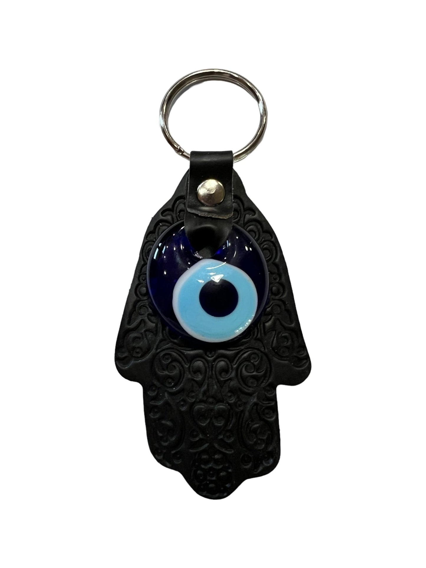 Faux Leather Hamsa Hand Evil Eye Keychain - Purple Door Alchemy