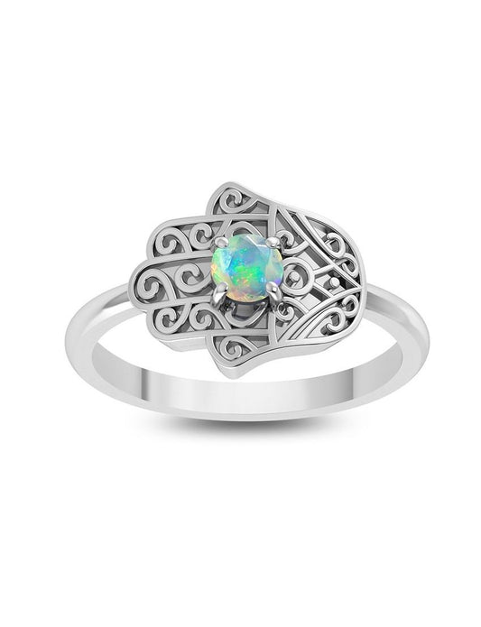 Hamsa Hand Ring with Ethiopian Opal - Purple Door Alchemy