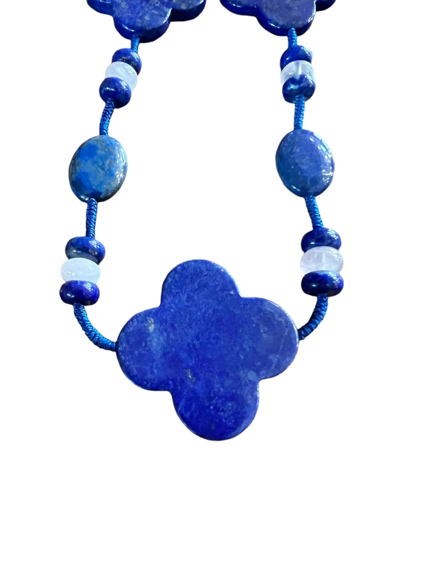 Lapis Lazuli Clover Necklace with Rose Quartz - Purple Door Alchemy