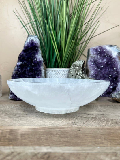 Large Round Selenite Bowl 8" - Purple Door Alchemy