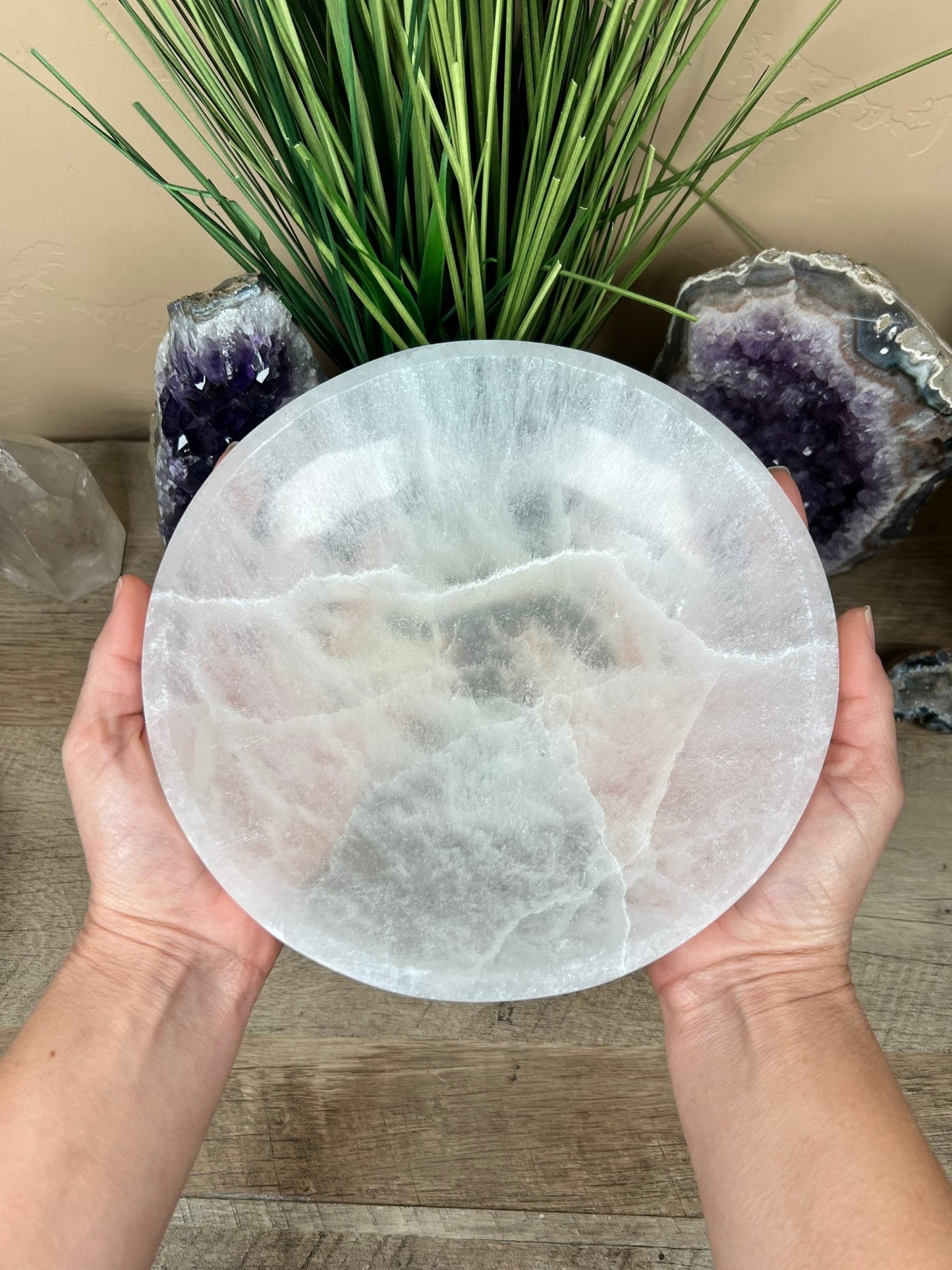 Large Round Selenite Bowl 8" - Purple Door Alchemy