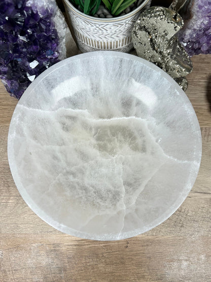 Large Round Selenite Bowl 8" - Purple Door Alchemy