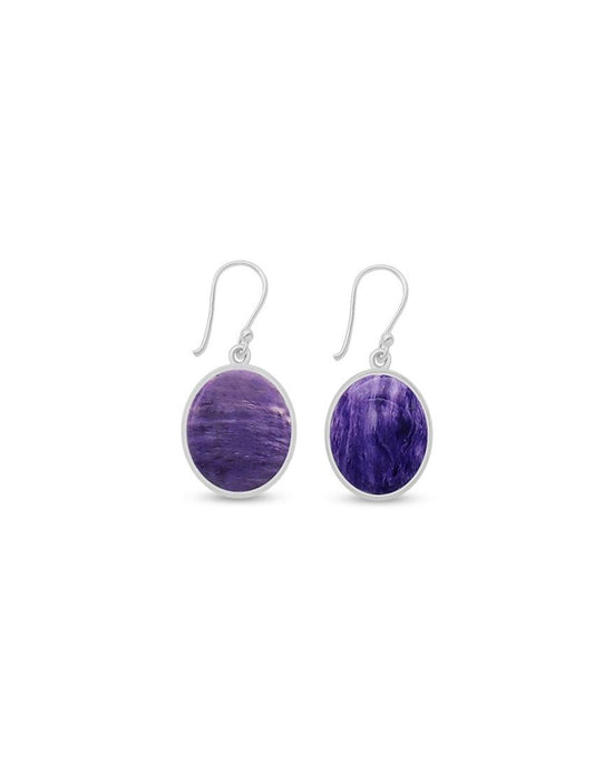 Oval Charoite Dangle Earrings - Purple Door Alchemy