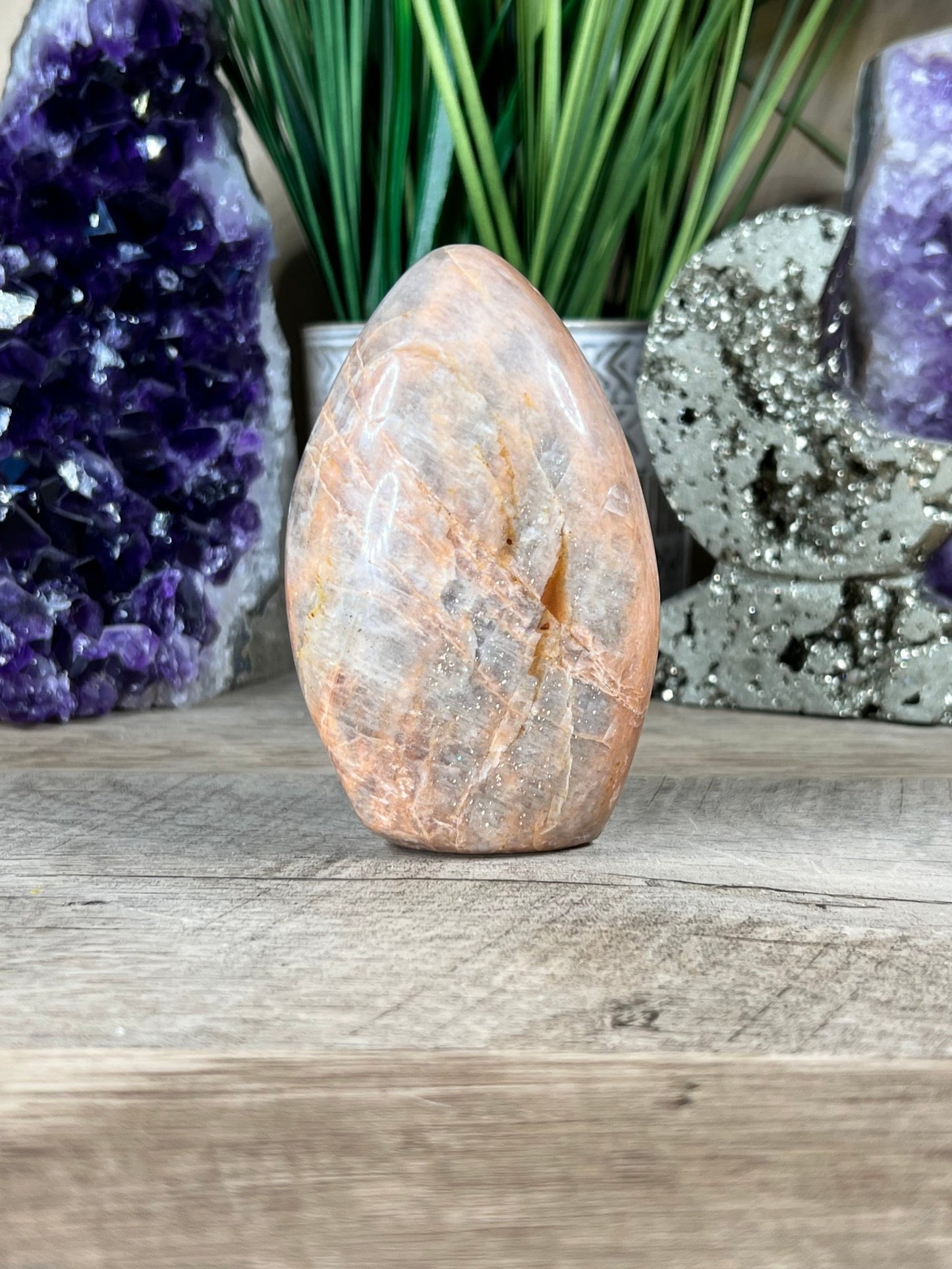 Peach Moonstone Freeform with Sunstone Inclusions - Purple Door Alchemy